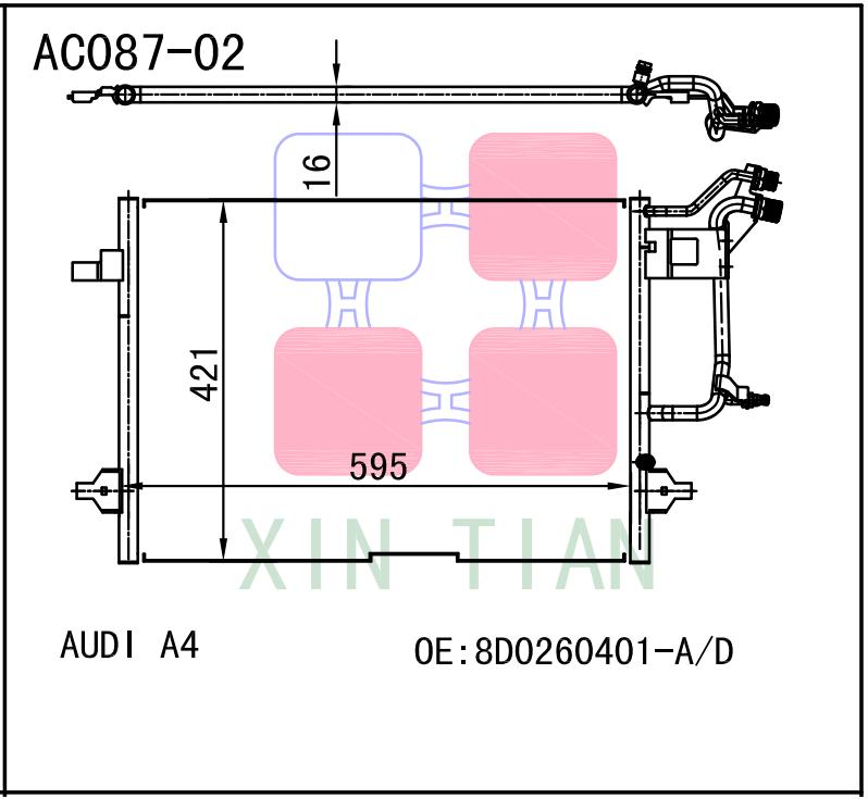 AC087-08 奥迪 Condenser for Audi A4 B5 VW Passat  701M02, 482003N, 60035116, 94207, kdai116, 35199, 10