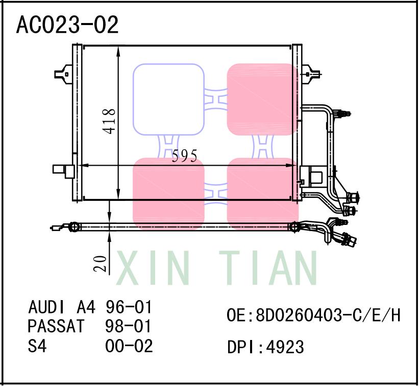 AC023-08 欧系 奥迪冷凝器 AC Condenser for AUDI A4 96-01 S4 00-02 VOLKSWAGEN PASSAT 98-01 OEM#8D0260403-C&am