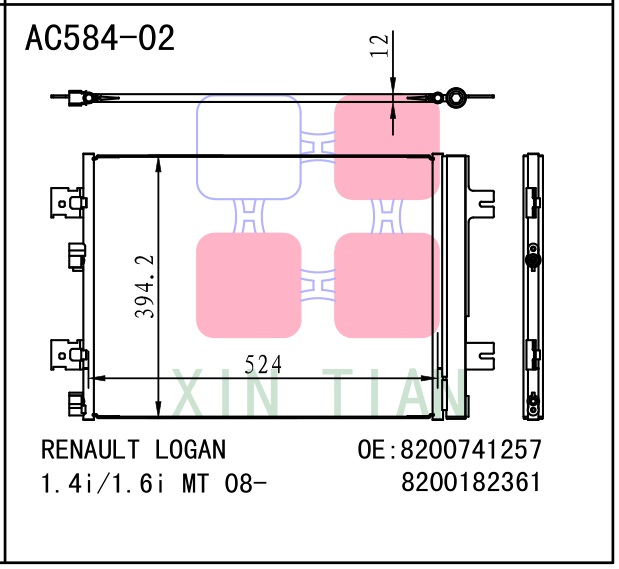 AC584-08 A/C CONDENSER FOR  RENAULT     08-     LOGAN 1.4i&1.6i MT AC+  OEM#8200-741257;182361