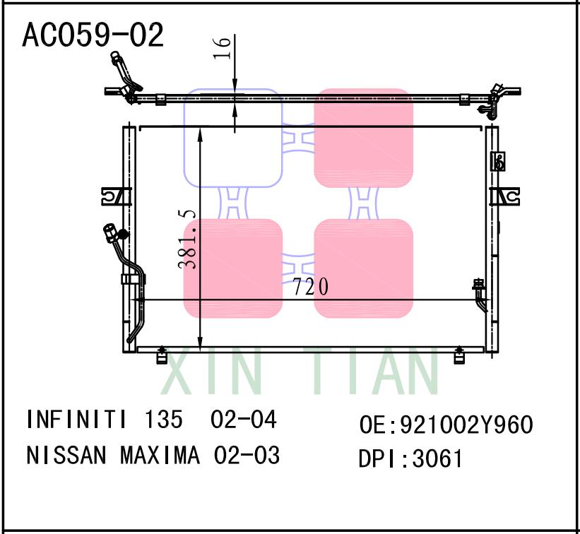 AC059-08 日系 日产英非尼迪冷凝器 AC Condenser for INFINITI 02-04 i35 NISSAN 02-03 MAXIMA OEM#921002Y960  DPI#30