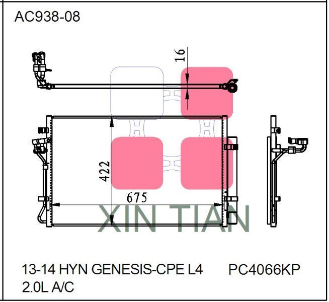 AC938-08 A/C CONDENSER FOR 13-14 HYN GENESIS-CPE L4 2.0L OE#976062M500