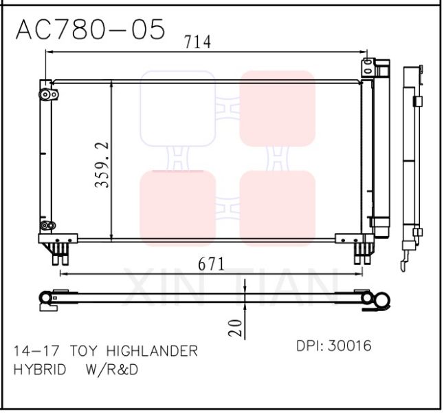 AC780-08 日系 丰田冷凝器 AC Condenser for TOYOTA 14-17 TOY HIGHLANDER HYBRID  OEM#8846048190  DPI#30016  SP