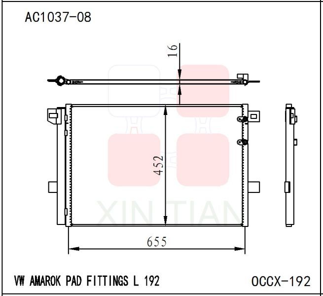 AC1037-08A/C CONDENSER FOR VW AMAROK PAD FITTINGS L 192