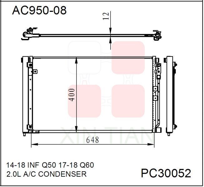 AC950-08 日系 英菲尼迪冷凝器 AC Condenser for 14-18 INFINITY Q50 17-18 Q60 2.0L OEM#921004GC0A 921006HC0A DPI
