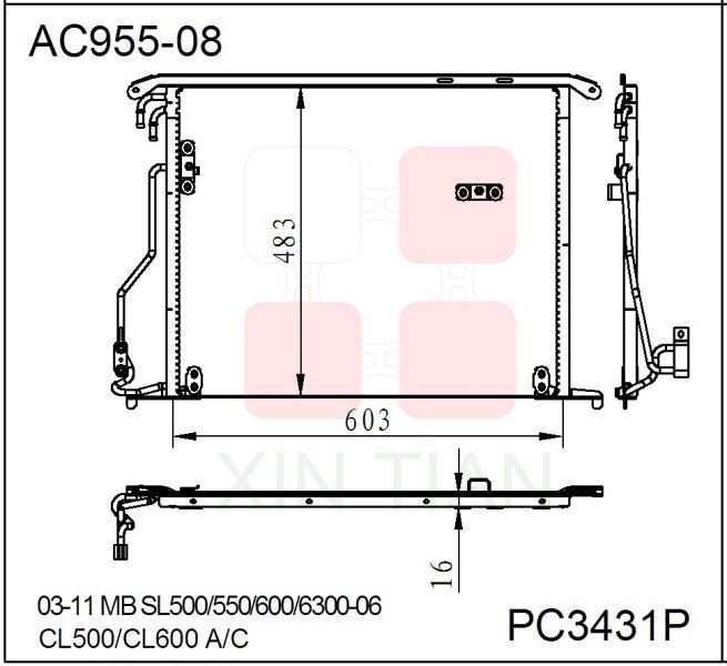 AC955-08 欧系 梅赛德斯奔驰冷凝器 AC Condenser for 03-11 Mercedes-Benz SL500 550 600 6300 06 CL500 CL600 OEM#220