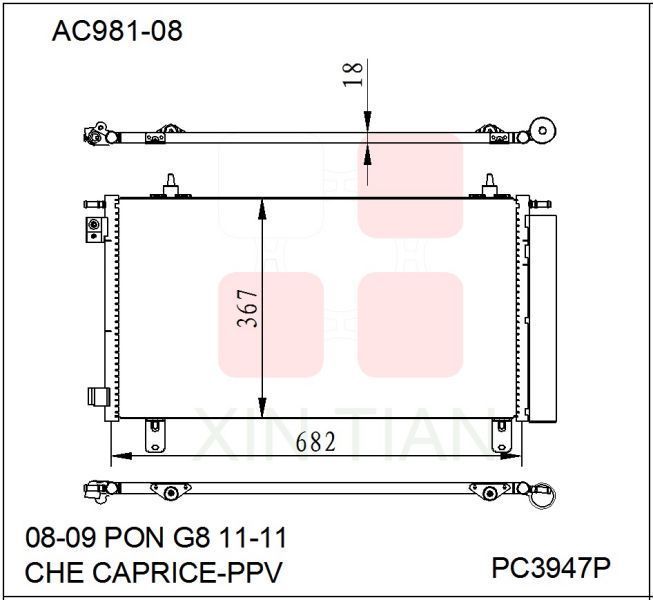 AC981-08 美系 雪佛兰冷凝器 AC Condenser for 08-09 Pontiac G8 11-11 Chevy Caprice-PPV  PC3947P  OEM#92191927 
