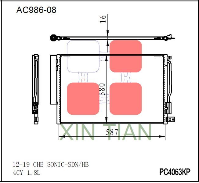 AC986-08 美系 雪佛兰冷凝器 AC Condenser for 12-19 Chevrolet SONIC-SDNHB 4CY 1.8 OEM#95286873 DPI#4063