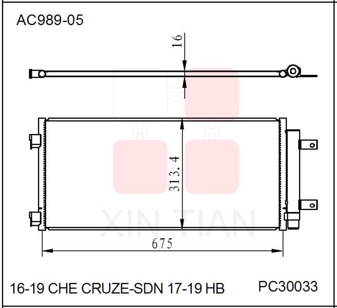 AC989-08 美系 雪佛兰冷凝器 AC Condenser for 16-18 Chevrolet CRUZE OEM#39011385 DPI#30033
