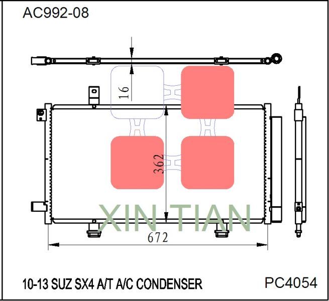 AC992-08 日系 铃木冷凝器 AC Condenser for 10-13 Suzuki SX4 OEM#9531080J10 DPI#4054