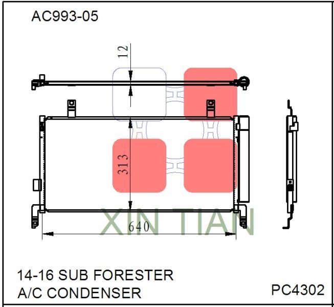AC993-08 日系 斯巴鲁冷凝器 AC Condenser for 14-16 Subaru Forester OEM#73210SG000 73210SG001 73210SG002 DPI#4