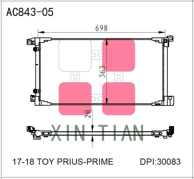 AC843-08 日系 丰田冷凝器 AC Condenser for 17-18 TOYOTA PRIUS-PRIME OEM#TO3030334 8846047180 DPI#30083