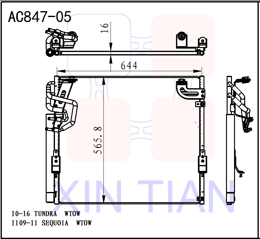 AC847-08 日系 丰田冷凝器 AC Condenser for 10-16 Toyota Tundra 09-11 SEQUOIA  OEM#883500C010 DPI#4284