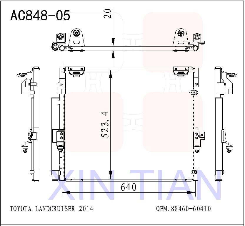 AC848-08 日系 丰田冷凝器 AC Condenser for 2014 TOYOTA LANDCRUISER OEM#88460-60410