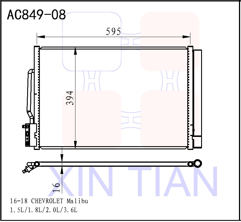 AC849-08 美系 雪佛兰冷凝器 AC Condenser for 16-18 CHEVROLET Malibu 1.5L&1.8L&2.0L&3.6L OEM#84208