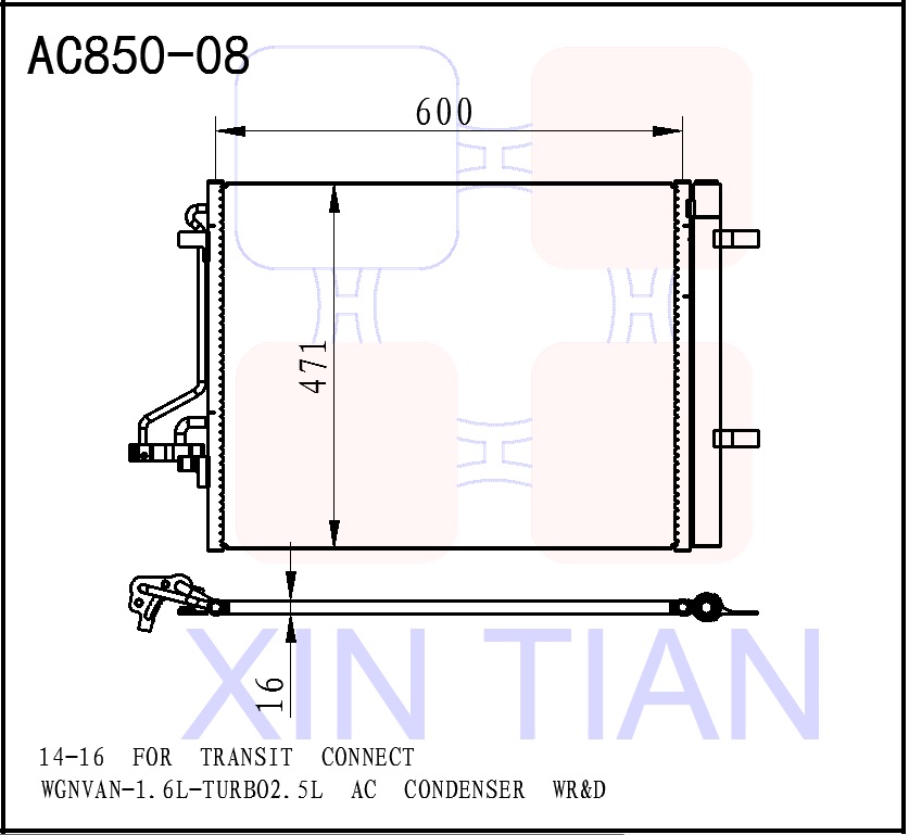 AC850-08 美系 福特冷凝器 AC Condenser for 14-16  FORD TRANSIT CONNECT WGNVAN 1.6L TURBO 2.5L OEM#DV6Z19712E
