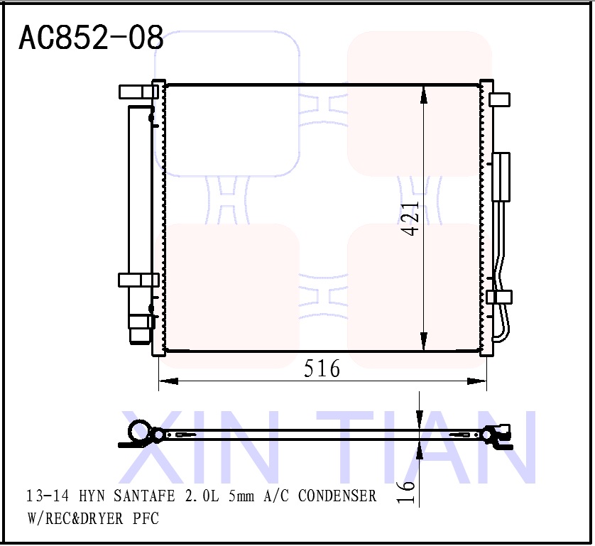 AC852-08 韩系 现代冷凝器 AC Condenser for 13-14 HYUNDAI SANTA FE SPORT 2.0L OEM#976062W000 DPI#4229