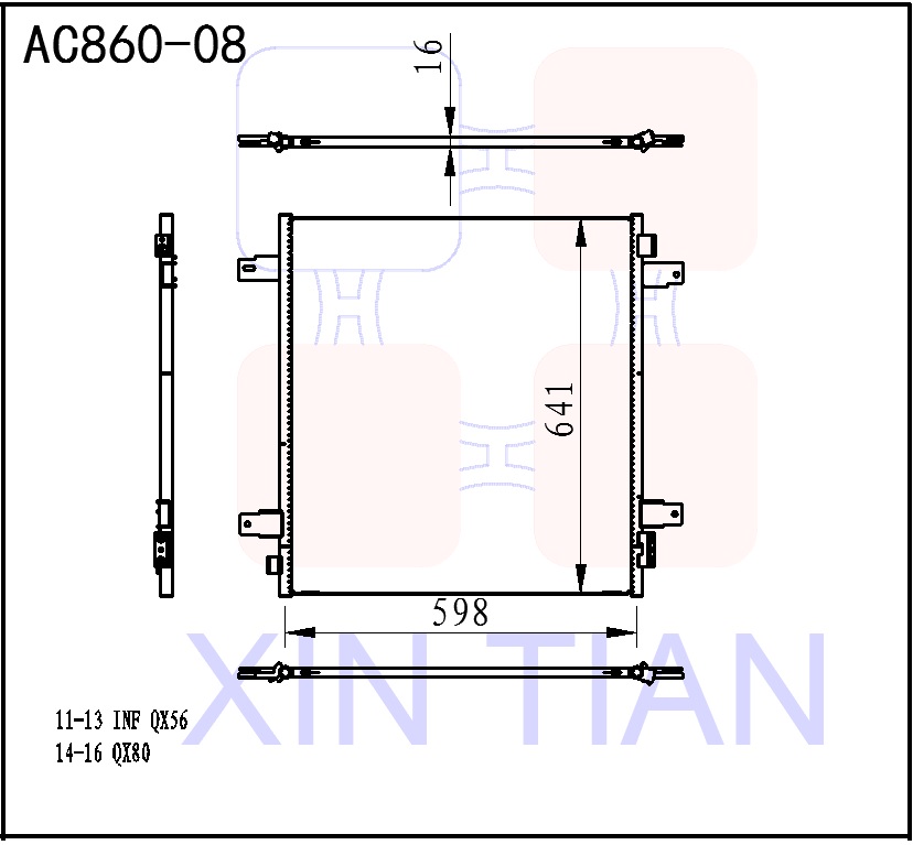 AC860-08 日系 英菲尼迪冷凝器 AC Condenser for 11-13 INFINITY QX56 14-16 QX80 OEM#921101LA0A DPI#4152