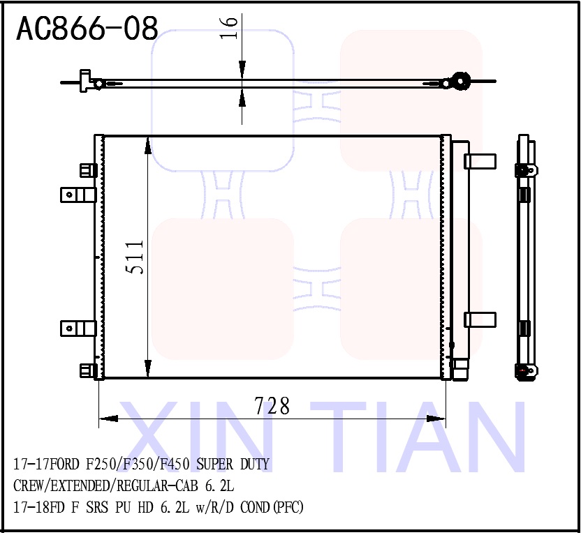 AC866-08 美系 福特冷凝器 AC Condenser for 2017 FORD F150 F250 F350 F450 F550 SUPER DUTY CREW&EXTENDED&a