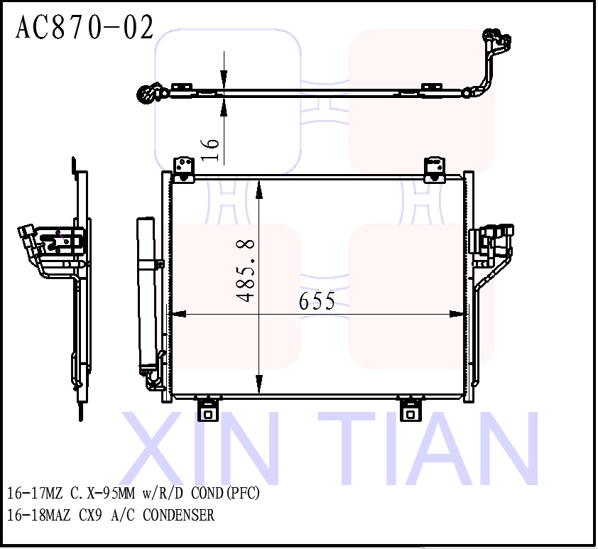 AC870-08 日系 马自达冷凝器 AC Condenser for 16-17MAZDA CX 16-18 MAZDA CX9 OEM#TK4861480 DPI#30060