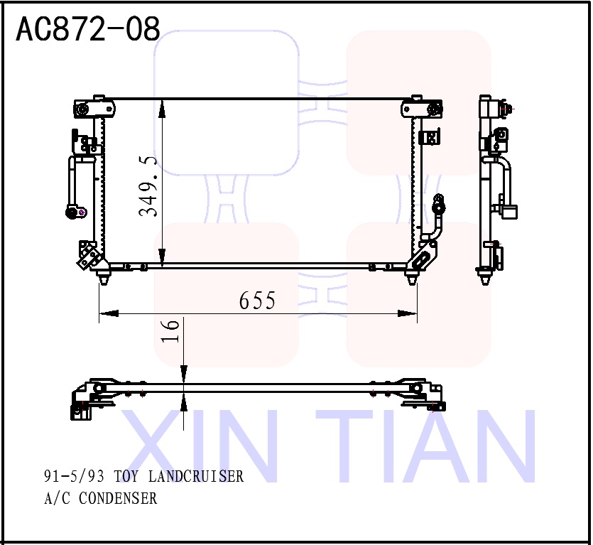 AC872-08 日系 丰田冷凝器 AC Condenser for 1991 1992 1993 TOYOTA LANDCRUISER OEM#8846060060 DPI#4353