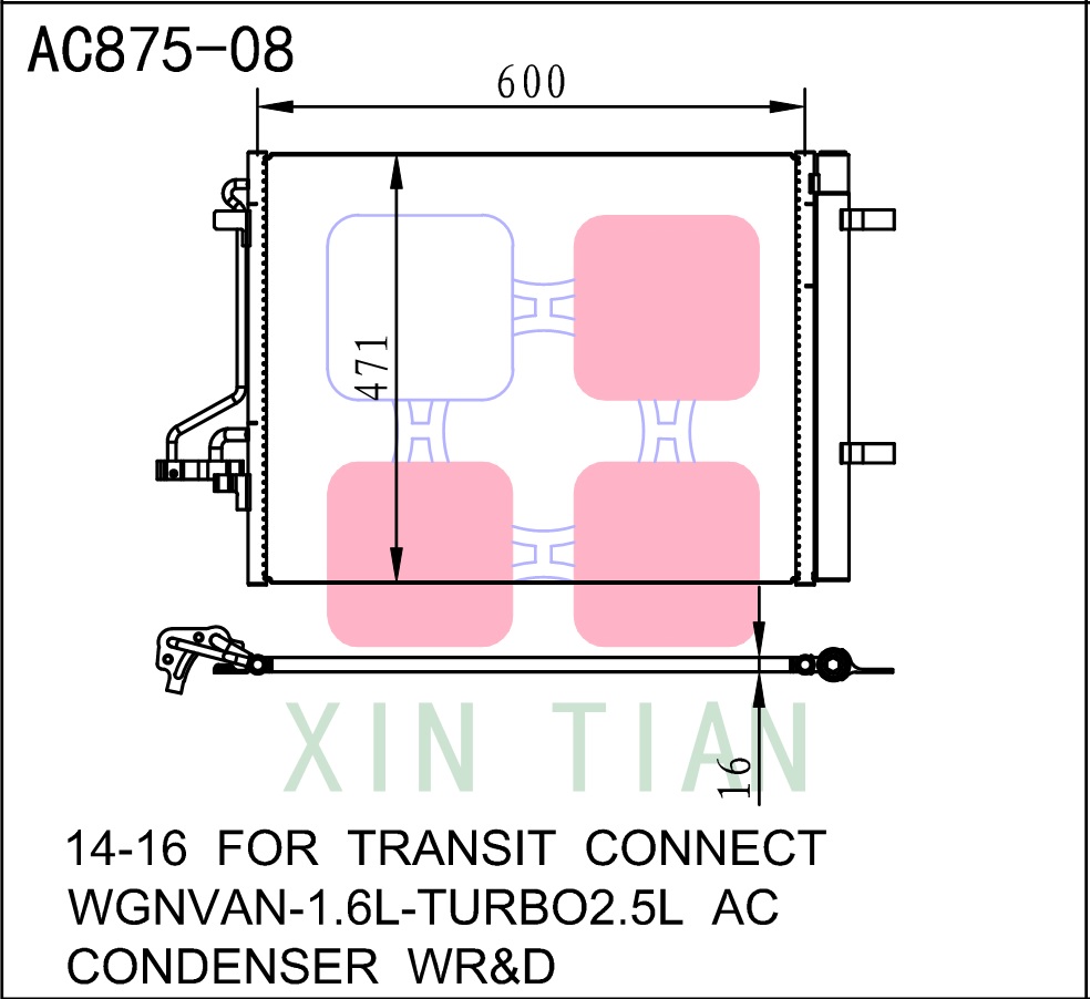 AC875-08 美系 福特冷凝器 AC Condenser for 14-16 FORD TRANSIT CONNECT  WGNVAN-1.6L TURBO 2.5L