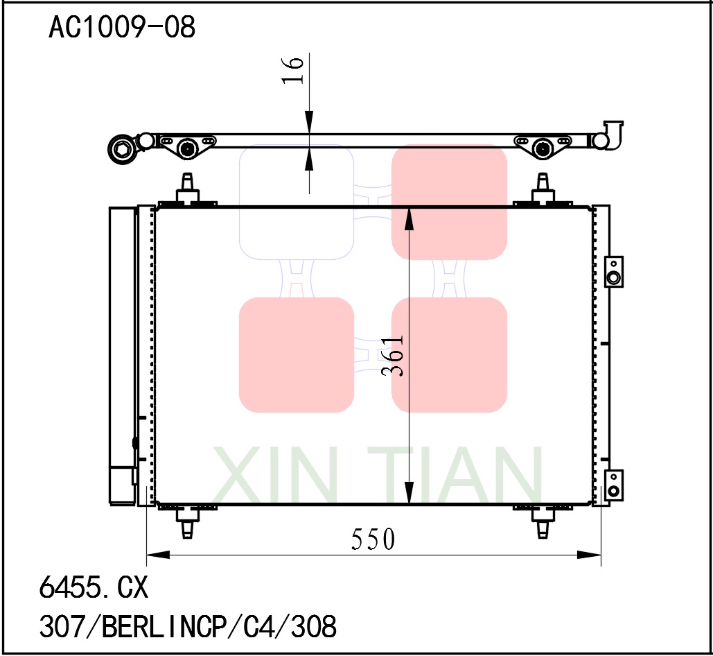 AC1009-08 欧系 雪铁龙冷凝器 AC Condenser for CITROEN C4 DS4 PEUGEOT BERLINCP 307 308 OEM#6455.CX